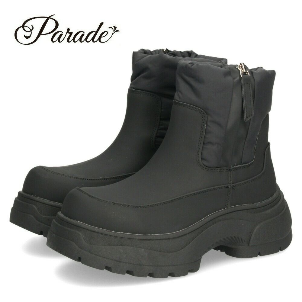 ブーツ スノーブーツ ショートブーツ レディース 靴 厚底 防寒 防滑 撥水加工 止水ファスナー ブラック Parade パレード 52906