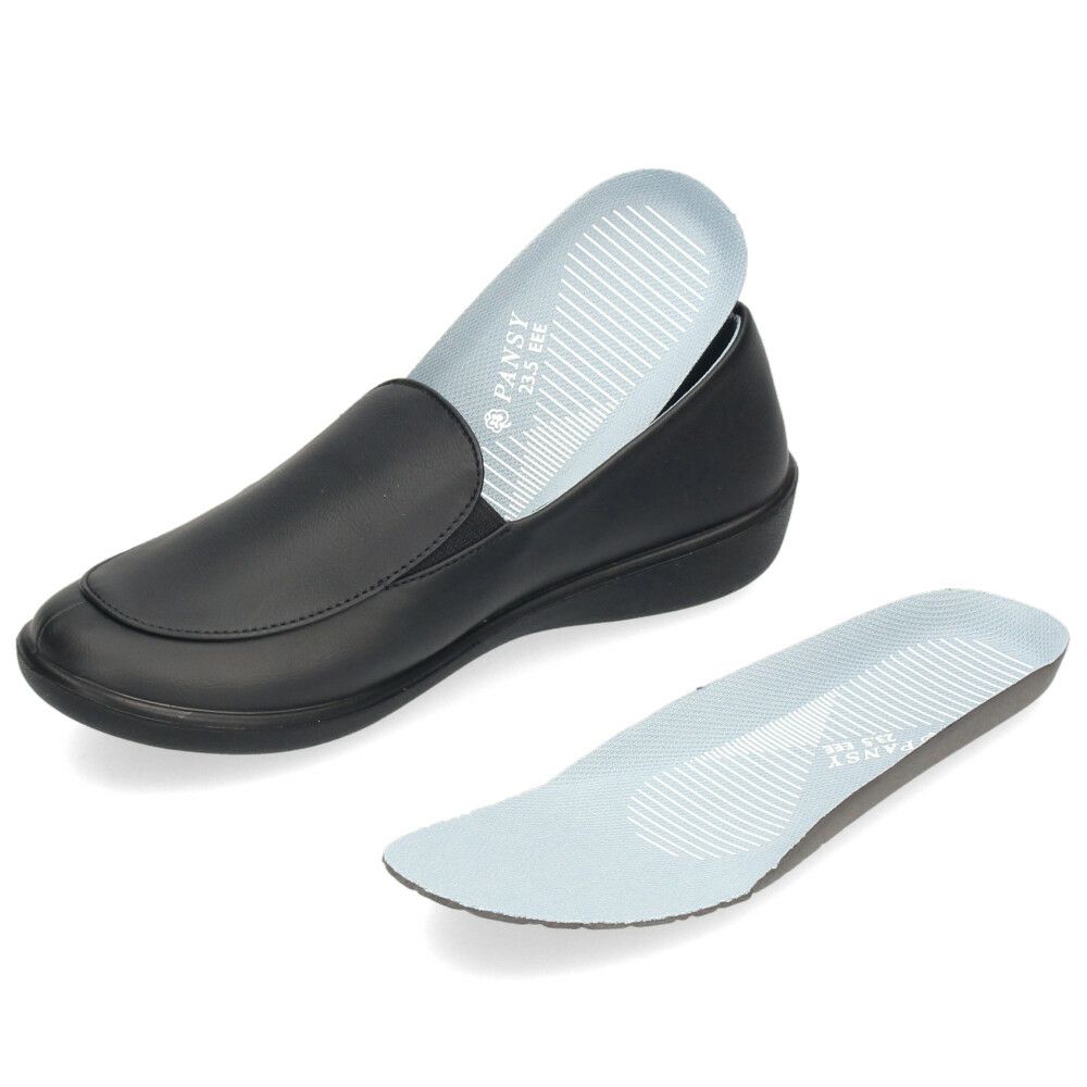 スリッポン レディース シューズ きれいめ パンジー 靴 防水 晴雨兼用 軽量 仕事 通勤 普段履き EEE 3E 黒 Pansy 2324