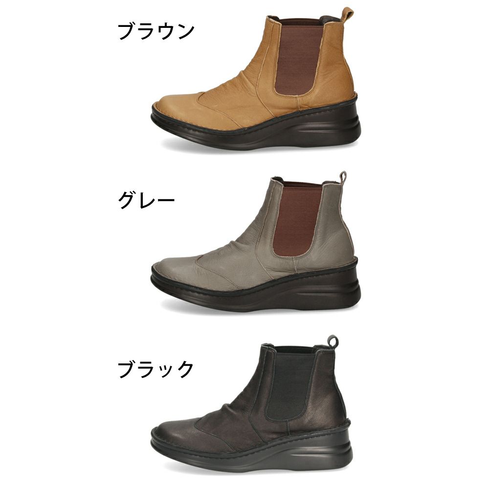 ショートブーツ レディース 歩きやすい 厚底 本革 きれいめ サイドゴアブーツ 5cm 黒 ブラック ブラウン グレー 日本製 柔らかい 痛くない NICO ニコ 83041