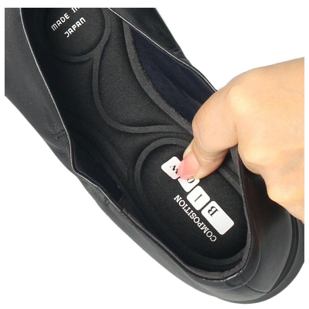 レディース スリッポン 幅広 靴 レザー 黒 軽量 ゆったり 甲高 Vカット シューズ 本革 日本製 ブラック オーク 5179 COMPOSITION Blow