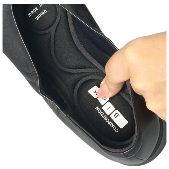 レディース スリッポン 幅広 靴 レザー 黒 軽量 ゆったり 甲高 Vカット シューズ 本革 日本製 ブラック オーク 5179 COMPOSITION Blow