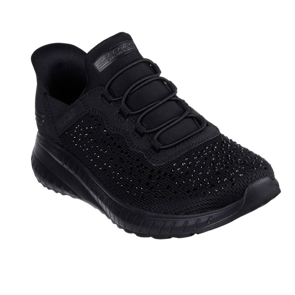 スケッチャーズ スリップインズ レディース スニーカー 靴 スリッポン クッション性 ノーマル幅 SKECHERS Slip-ins BOBSSQUAD ボブススクワッド カオス-デイリーグリッツ 117622 ブラック 黒