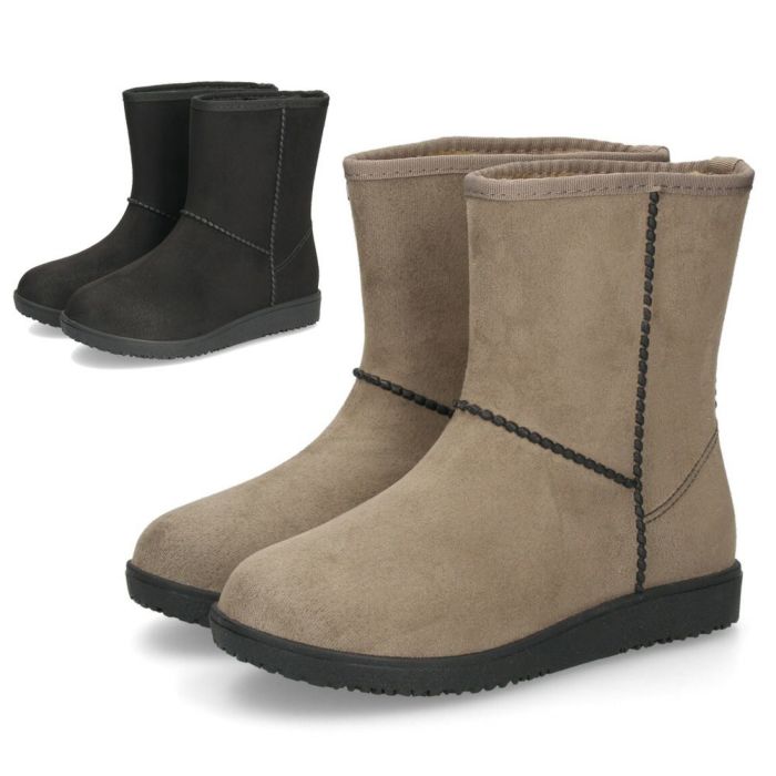 レインブーツ レディース 防水 防寒 スエード調 ムートンブーツ風  靴 ショートブーツ あったか 冬 雪 雨 神戸フクセン FKR1068 ブラック 黒 オーク