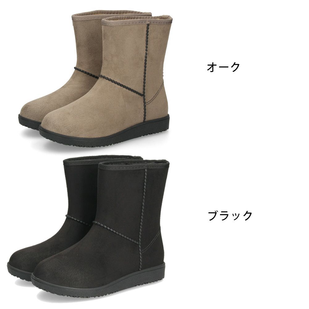レインブーツ レディース 防水 防寒 スエード調 ムートンブーツ風  靴 ショートブーツ あったか 冬 雪 雨 神戸フクセン FKR1068 ブラック 黒 オーク