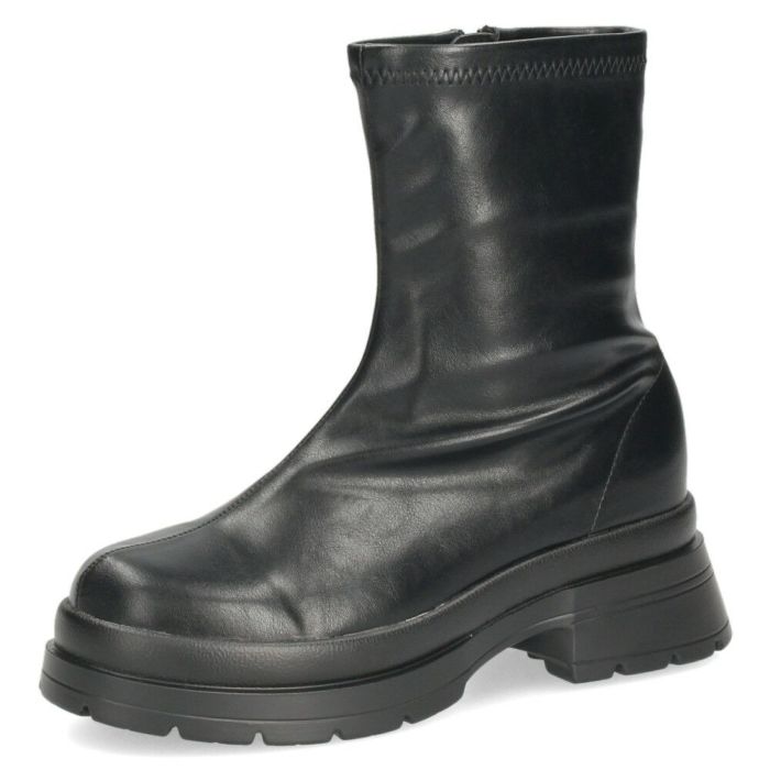 ショートブーツ レディース 厚底 黒 おしゃれ ストレッチブーツ トラックソール ヒール 6cm サイドジップ 合皮 CT-7912 ブラック