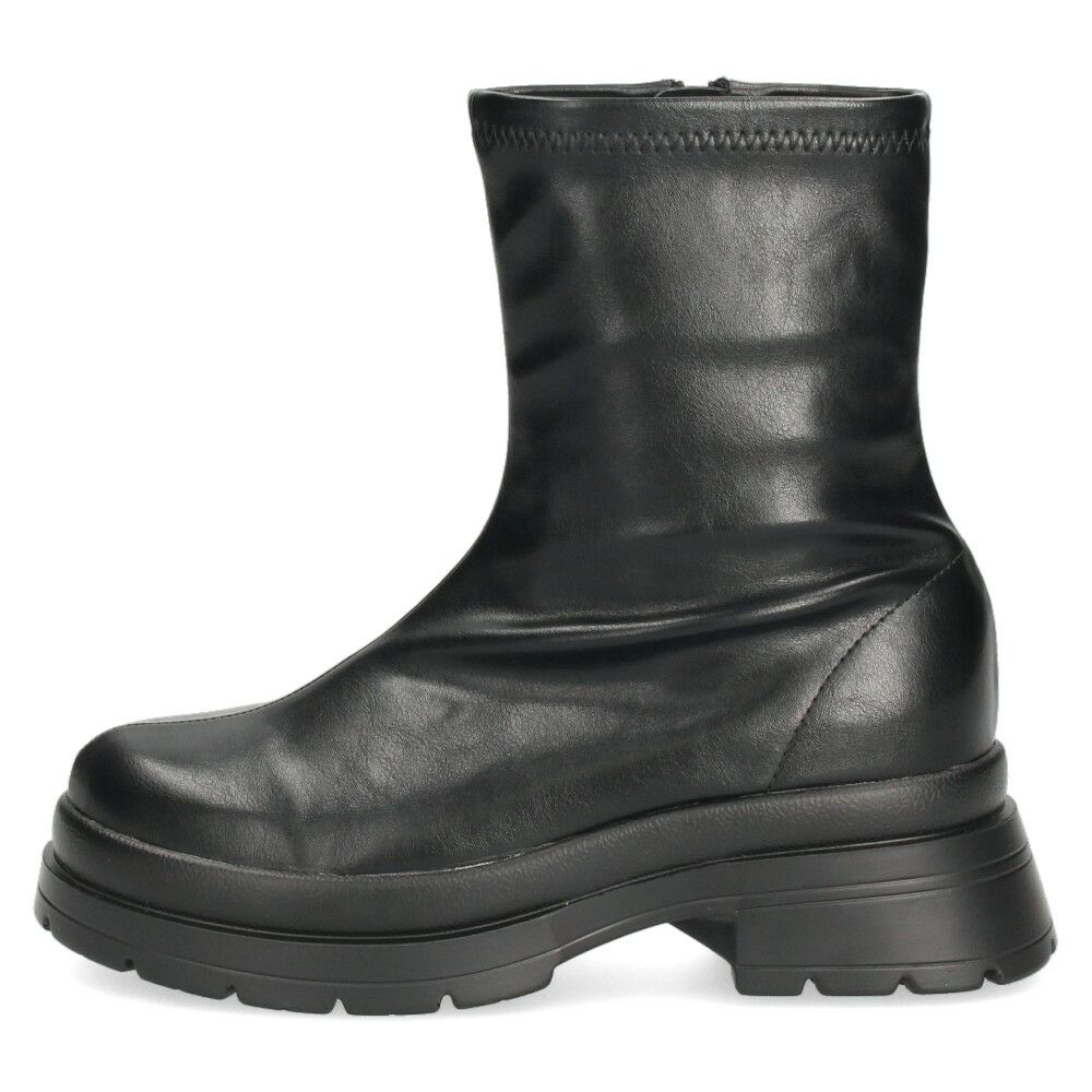 ショートブーツ レディース 厚底 黒 おしゃれ ストレッチブーツ トラックソール ヒール 6cm サイドジップ 合皮 CT-7912 ブラック