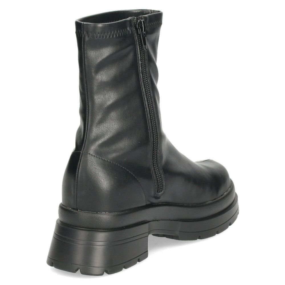 ショートブーツ レディース 厚底 黒 おしゃれ ストレッチブーツ トラックソール ヒール 6cm サイドジップ 合皮 CT-7912 ブラック