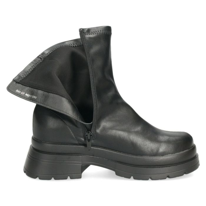 ショートブーツ レディース 厚底 黒 おしゃれ ストレッチブーツ トラックソール ヒール 6cm サイドジップ 合皮 CT-7912 ブラック