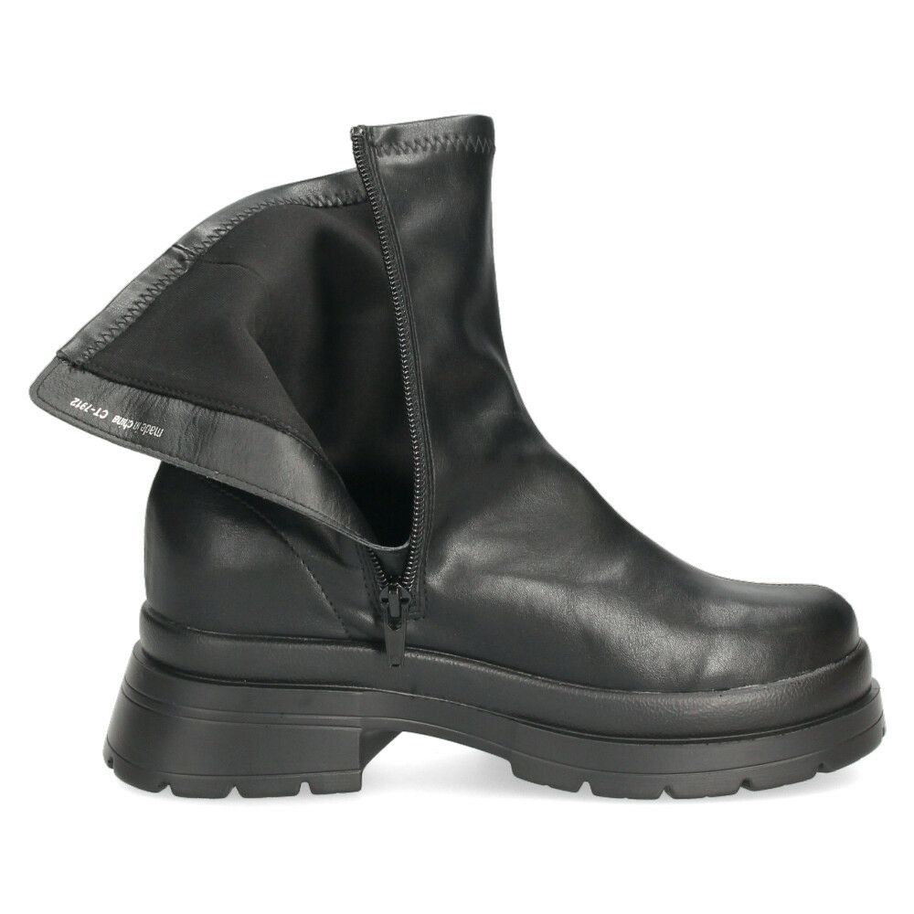 ショートブーツ レディース 厚底 黒 おしゃれ ストレッチブーツ トラックソール ヒール 6cm サイドジップ 合皮 CT-7912 ブラック