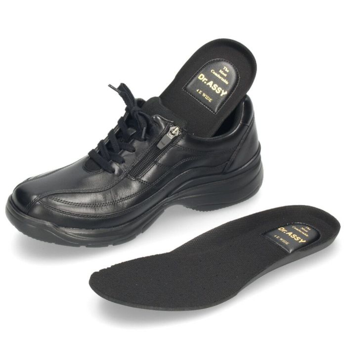 革靴 メンズ 本革 4E 幅広 スリッポン 紐 ウォーキングシューズ 黒 ブラック ブラウン 撥水加工 ファスナー付き ドクターアッシー DR8014 DR8015 Dr.ASSY