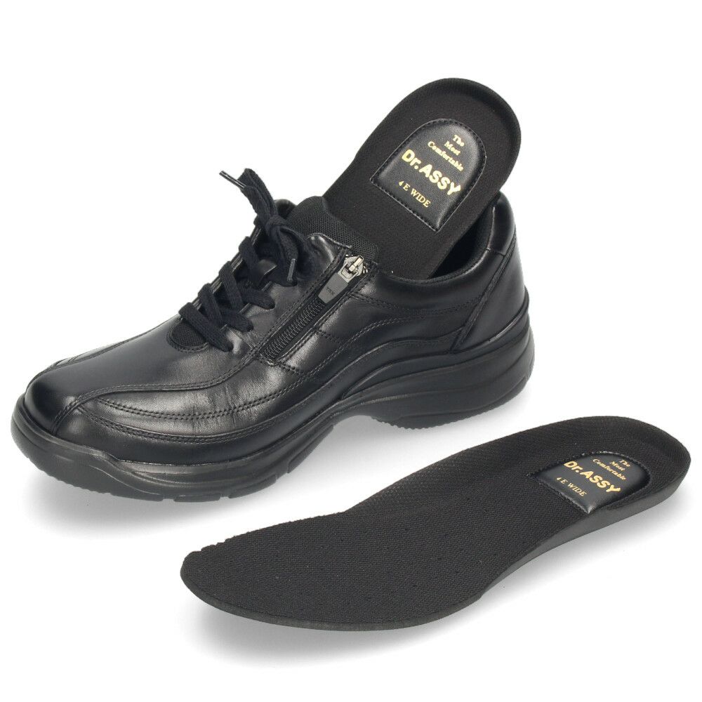革靴 メンズ 本革 4E 幅広 スリッポン 紐 ウォーキングシューズ 黒 ブラック ブラウン 撥水加工 ファスナー付き ドクターアッシー DR8014 DR8015 Dr.ASSY