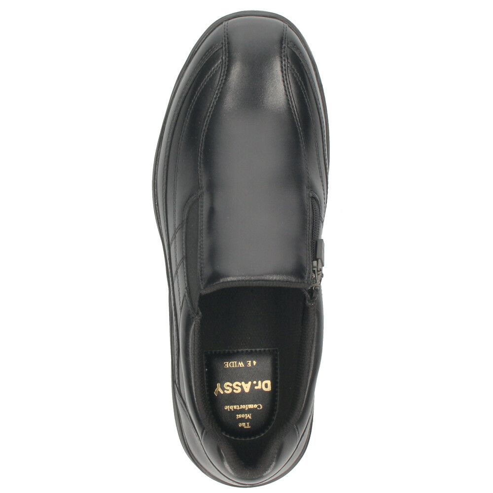 革靴 メンズ 本革 4E 幅広 スリッポン 紐 ウォーキングシューズ 黒 ブラック ブラウン 撥水加工 ファスナー付き ドクターアッシー DR8014 DR8015 Dr.ASSY