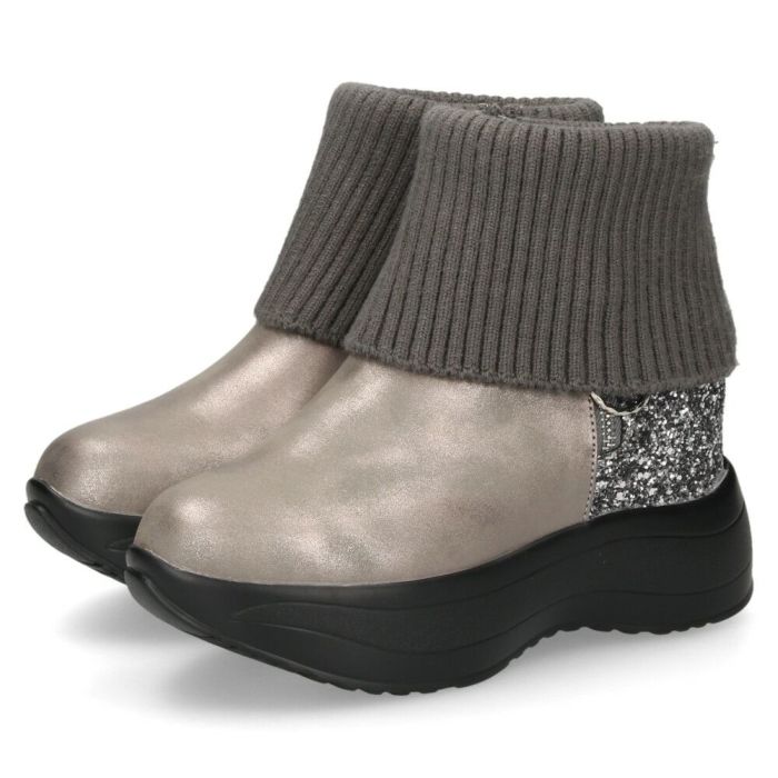 ブーツ レディース 厚底 グリッターリブニットインヒールショートブーツ 靴 ファスナー 防寒 黒 ブラックスエード スチール ムーム MUUM XJ304