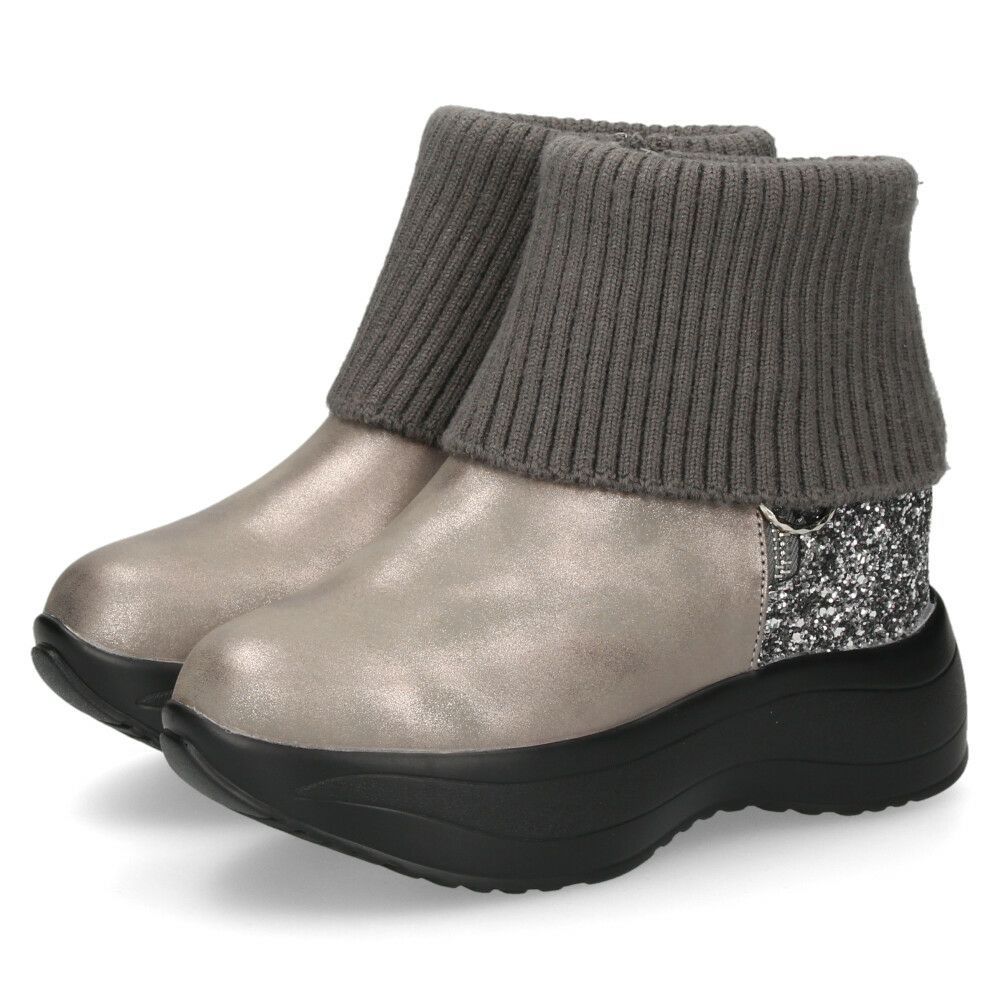 ブーツ レディース 厚底 グリッターリブニットインヒールショートブーツ 靴 ファスナー 防寒 黒 ブラックスエード スチール ムーム MUUM XJ304