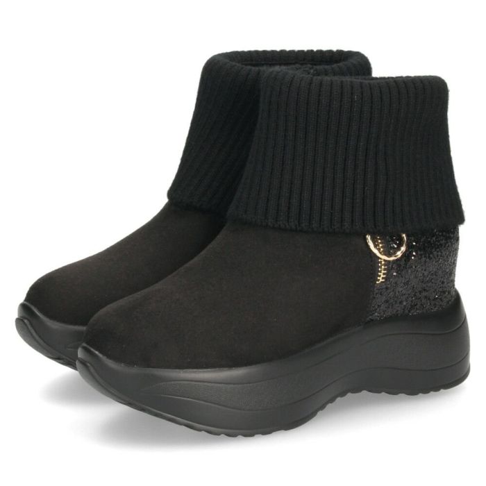 ブーツ レディース 厚底 グリッターリブニットインヒールショートブーツ 靴 ファスナー 防寒 黒 ブラックスエード スチール ムーム MUUM XJ304