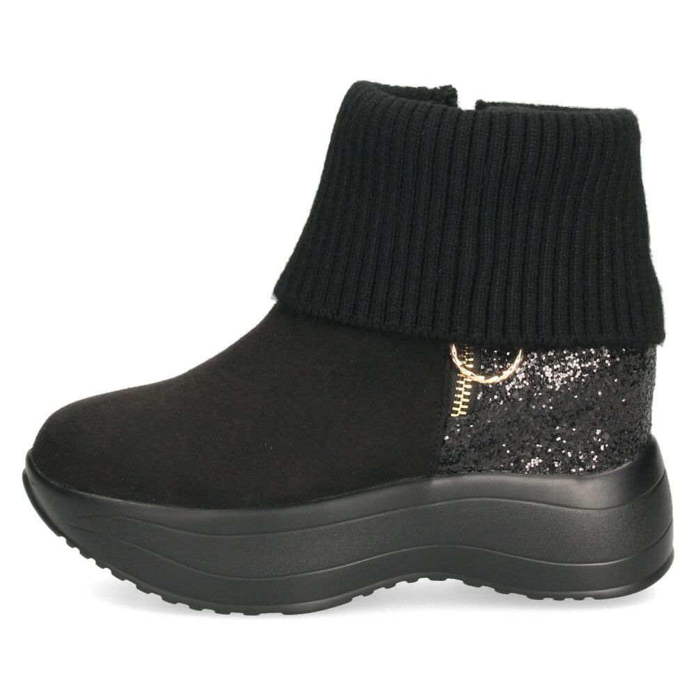 ブーツ レディース 厚底 グリッターリブニットインヒールショートブーツ 靴 ファスナー 防寒 黒 ブラックスエード スチール ムーム MUUM XJ304