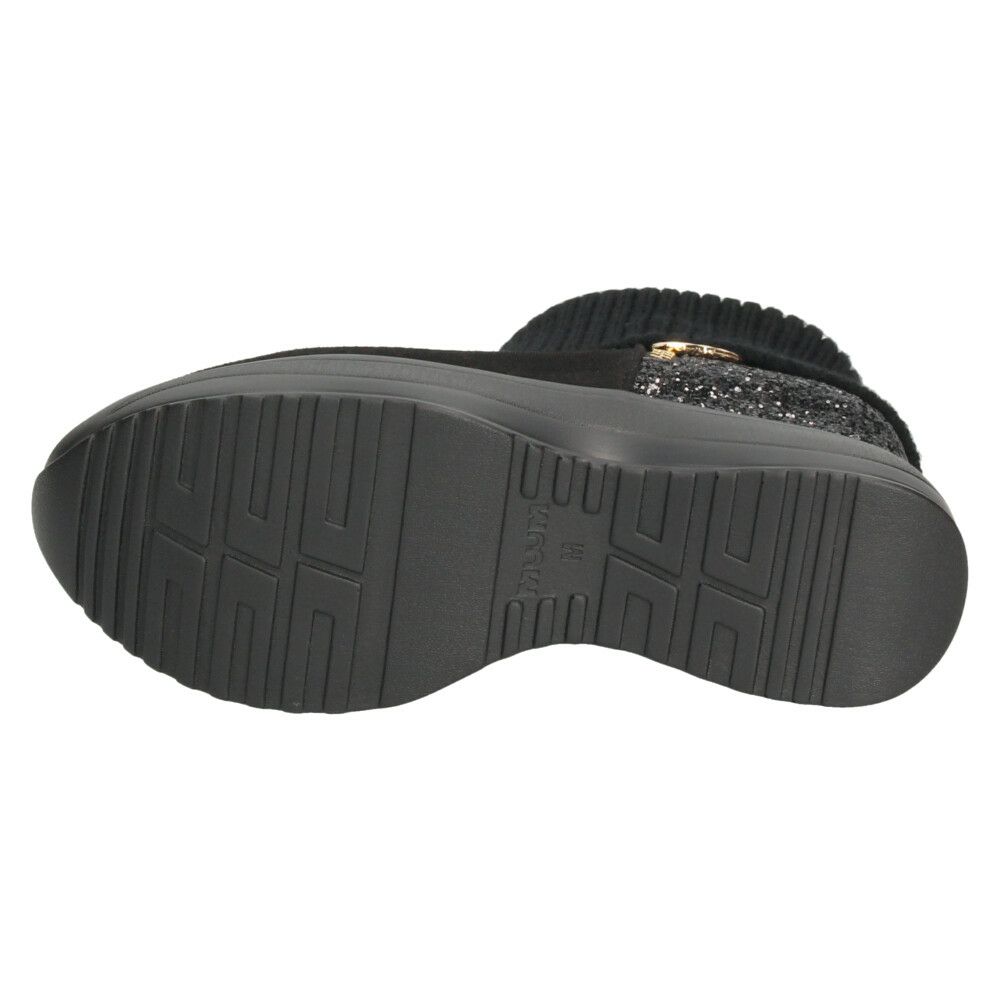 ブーツ レディース 厚底 グリッターリブニットインヒールショートブーツ 靴 ファスナー 防寒 黒 ブラックスエード スチール ムーム MUUM XJ304