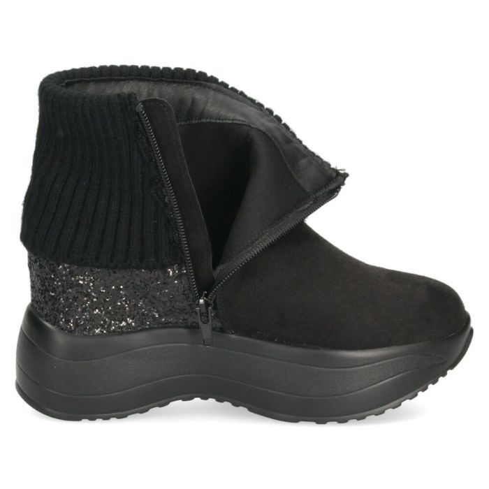 ブーツ レディース 厚底 グリッターリブニットインヒールショートブーツ 靴 ファスナー 防寒 黒 ブラックスエード スチール ムーム MUUM XJ304