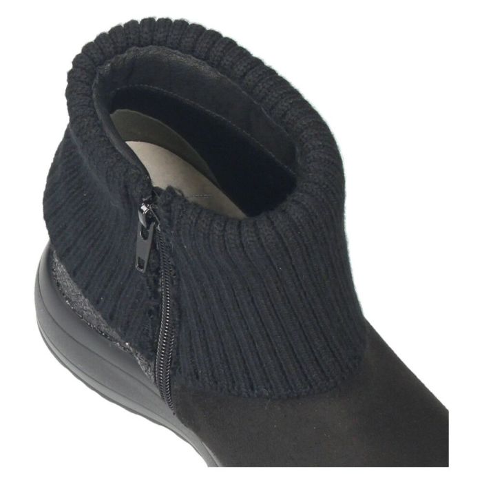 ブーツ レディース 厚底 グリッターリブニットインヒールショートブーツ 靴 ファスナー 防寒 黒 ブラックスエード スチール ムーム MUUM XJ304