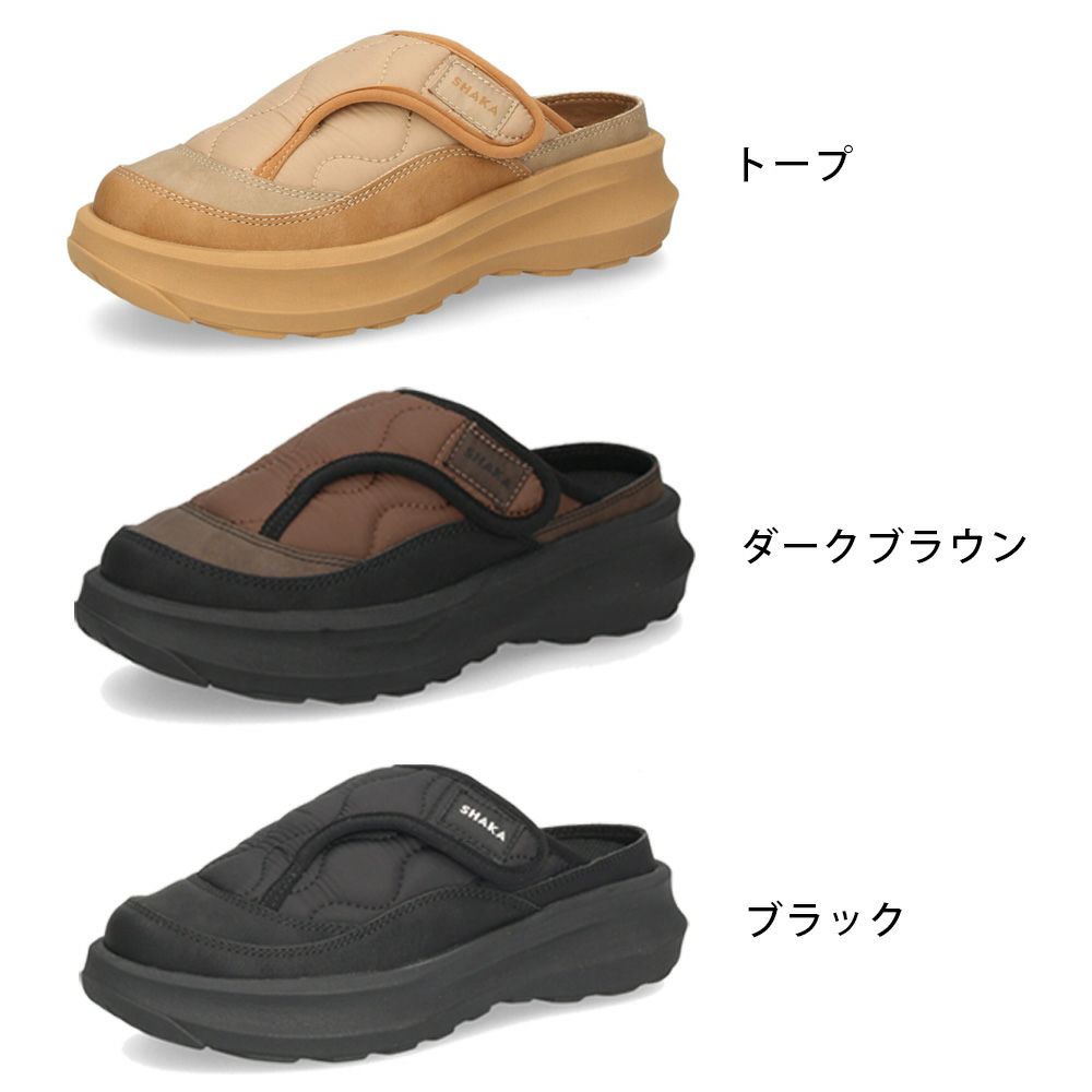 シャカ サンダル レディース 黒 厚底 靴 シュラフ スライド ゲス SCHLAF SLIDE GES クロッグ サボ ルームシューズ 防寒 軽量 SHAKA SK-346 ブラック ダークブラウン トープ