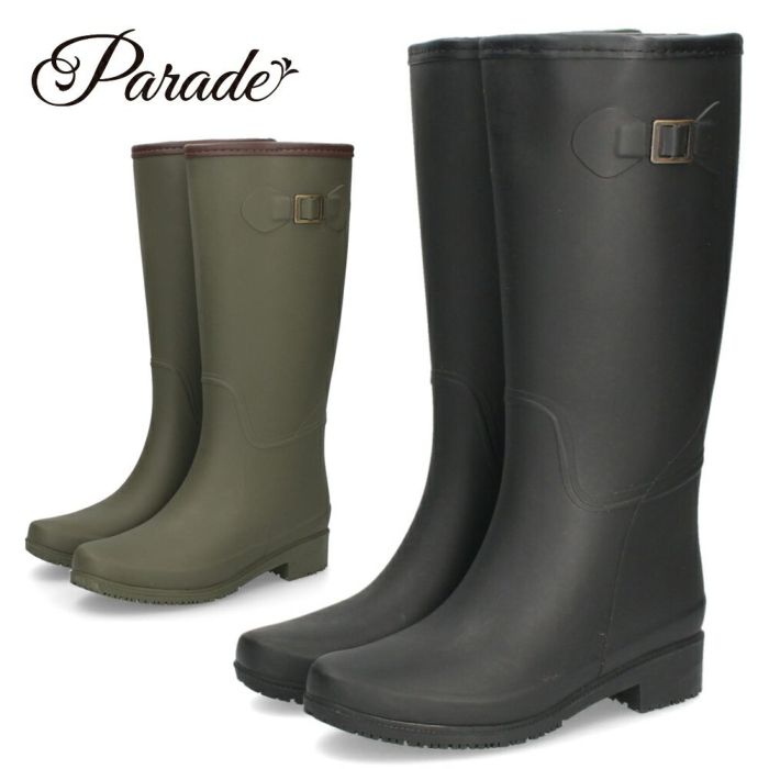 長靴 レディース 雪 おしゃれ レインブーツ 軽量 防寒 暖かい ロング ブーツ 防滑 靴 防水 ブラック カーキ 黒 パレード 52601 Parade