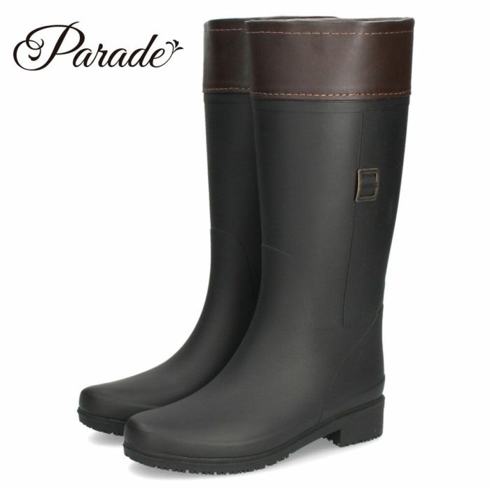 長靴 レディース 雪 おしゃれ レインブーツ 軽量 防寒 ロング ミドル ブーツ 防滑 靴 防水 ブラック  黒 パレード 52603 Parade シンプル きれいめ 農作業 冬 雨