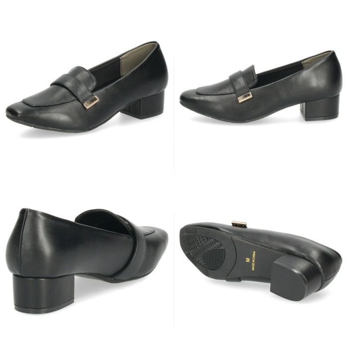 ローファー レディース 靴 ベルトロファーパンプス 防水 晴雨兼用 スクエアトゥ ゴールド金具 合皮 歩きやすい 通勤 通学 オフィス ブラック ブラウン パレード 51105 Parade