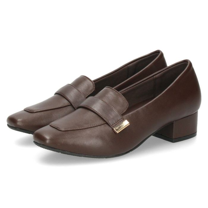 ローファー レディース 靴 ベルトロファーパンプス 防水 晴雨兼用 スクエアトゥ ゴールド金具 合皮 歩きやすい 通勤 通学 オフィス ブラック ブラウン パレード 51105 Parade