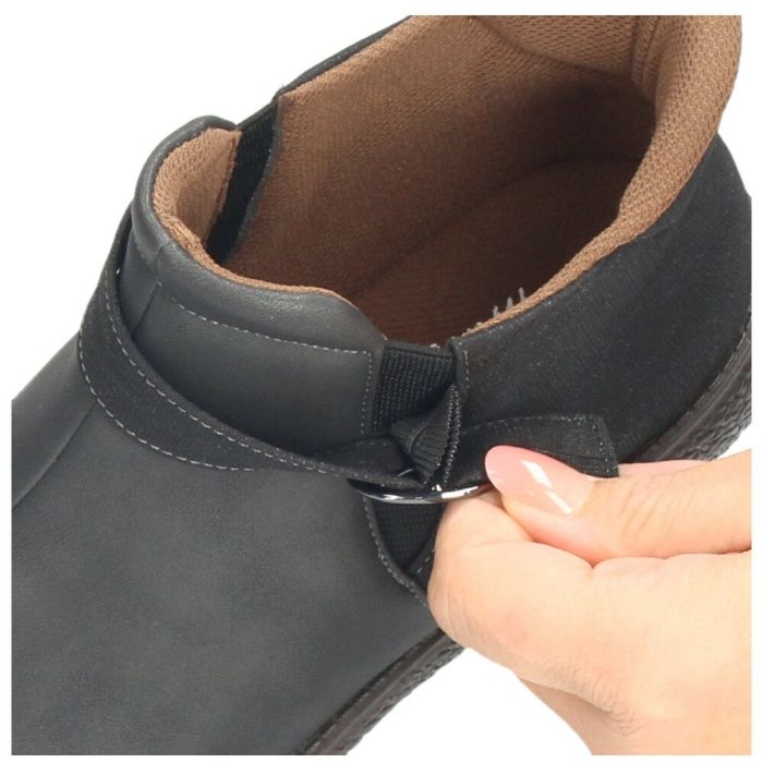 ブーツ レディース 歩きやすい 滑らない ショートブーツ ハンズフリー 手を使わずに履ける 靴 防水 防滑 4E 幅広 ゆったり 黒 Pansy パンジー パンジーハーツ PS1540