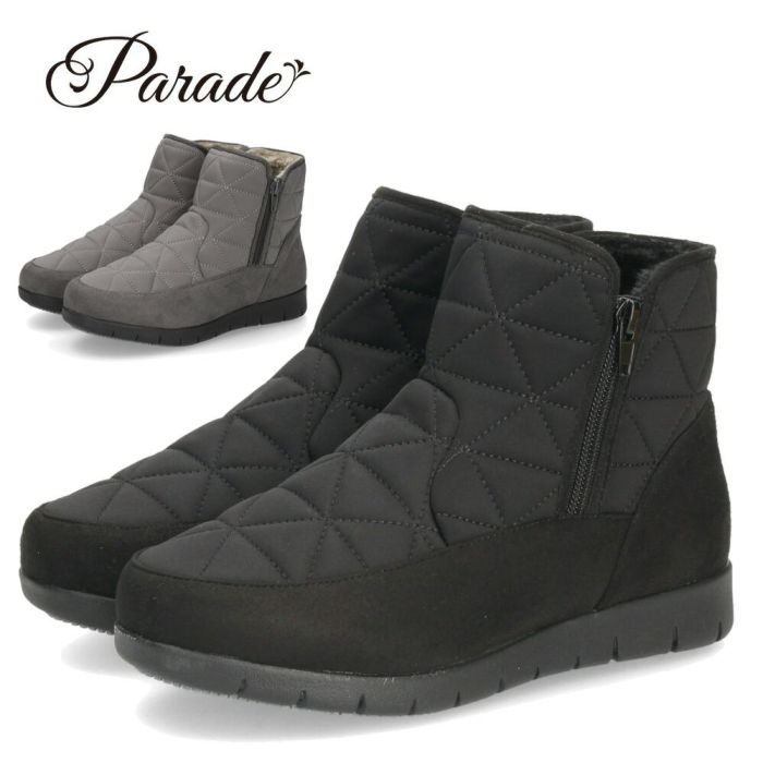 ショートブーツ レディース ブーツ 防水 防寒 幅広 3E ゆったり 黒 ブラック 晴雨兼用 あたたかい 履きやすい サイドジップ パレード 52901 Parade