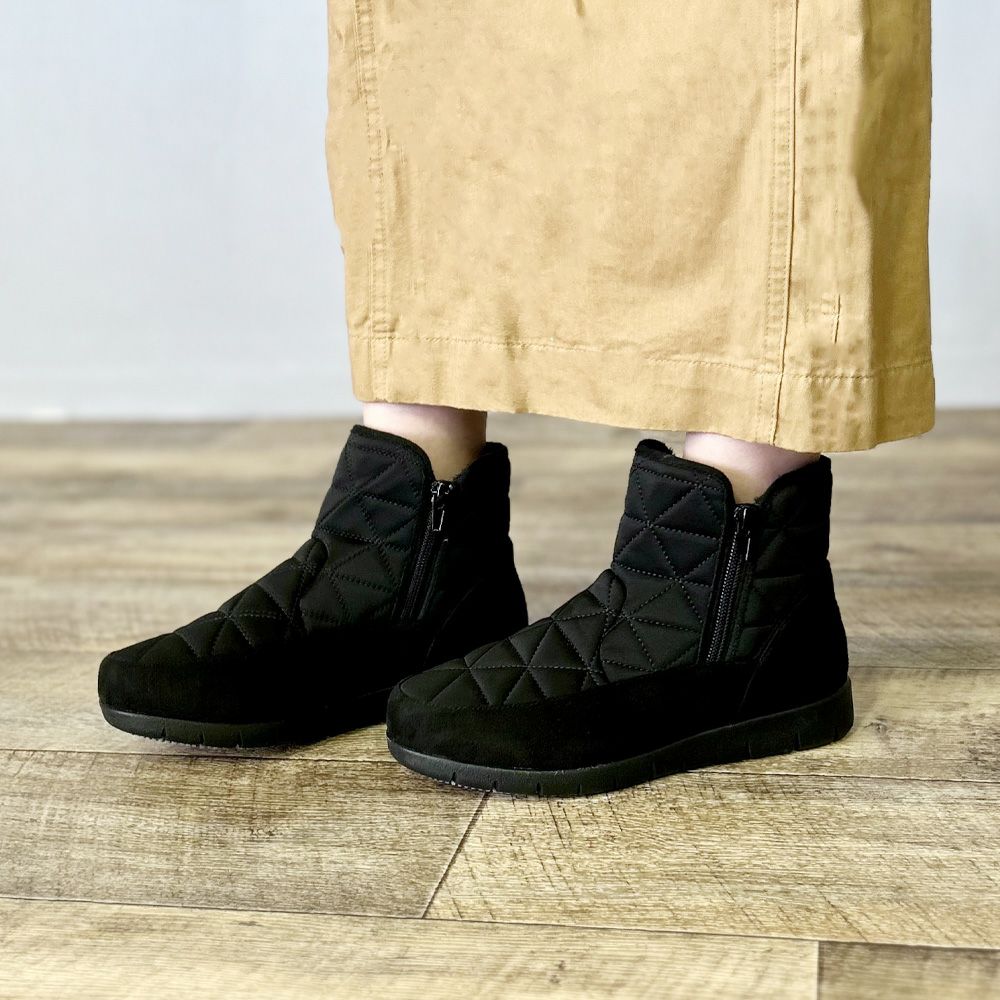 ブーツ 防寒 ボア 防水 ショートブーツ レディース 幅広 3E ゆったり スノーブーツ 冬 雪 黒 ブラック 晴雨兼用 あたたかい 履きやすい サイドジップ パレード 52901 Parade