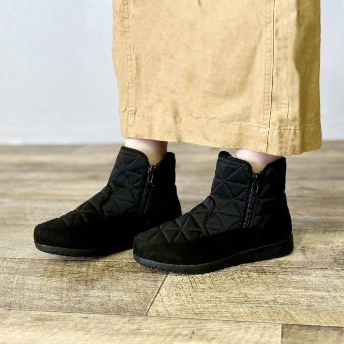 ブーツ 防寒 ボア 防水 ショートブーツ レディース 幅広 3E ゆったり スノーブーツ 冬 雪 黒 ブラック 晴雨兼用 あたたかい 履きやすい サイドジップ パレード 52901 Parade