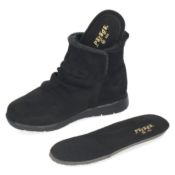 ブーツ レディース 幅広 防水 靴 ショートブーツ 3E あったかい 保温 履きやすい おしゃれ かわいい シンプル ローヒール 冬 晴雨兼用 黒 ブラック 茶色 ブラウン カーキ パレード 52909 Parade