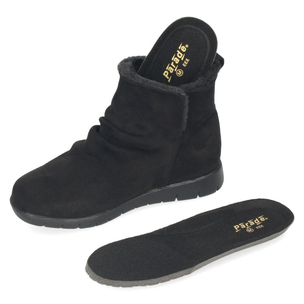 ブーツ レディース 幅広 防水 靴 ショートブーツ 3E あったかい 保温 履きやすい おしゃれ かわいい シンプル ローヒール 冬 晴雨兼用 黒 ブラック 茶色 ブラウン カーキ パレード 52909 Parade