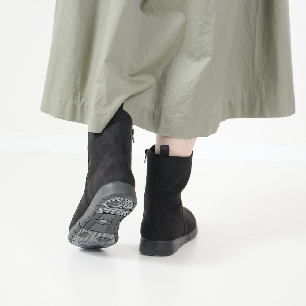 ショートブーツ レディース 暖かい 歩きやすい 柔らかい ブーツ 防水 幅広 3E ゆったり きれいめ 軽い 靴 黒 ブラック Parade パレード 52910