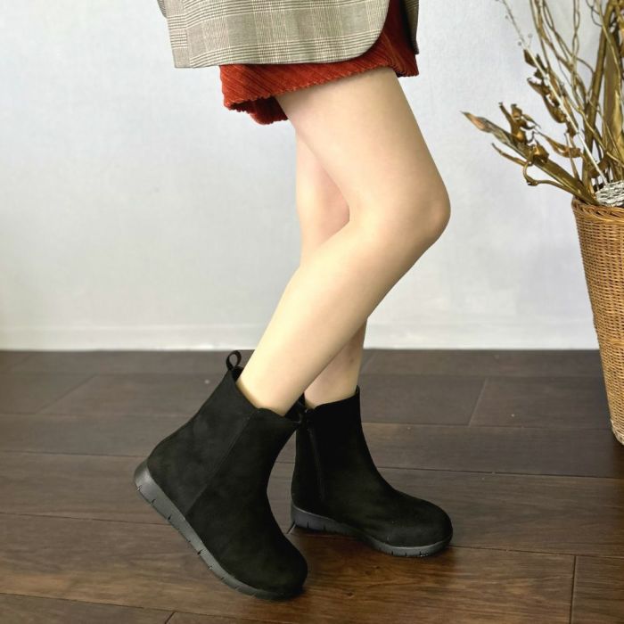 ショートブーツ レディース 歩きやすい 柔らかい ブーツ 防水 幅広 3E ゆったり 暖かい きれいめ 軽い 靴 黒 ブラック Parade パレード 52910