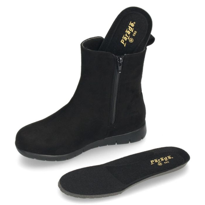 ショートブーツ レディース 暖かい 歩きやすい 柔らかい ブーツ 防水 幅広 3E ゆったり きれいめ 軽い 靴 黒 ブラック Parade パレード 52910