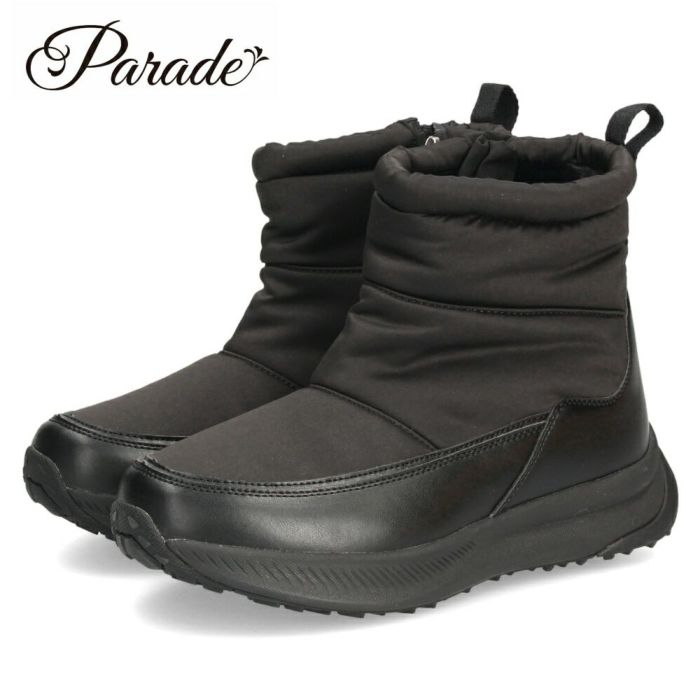 ブーツ レディース スノーブーツ ジップアップ 靴 ショートブーツ 保温 防水 撥水 防寒 防滑 冷え性 冬 黒 ブラック パレード 52912 Parade