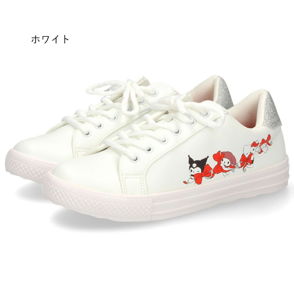サンリオ スニーカー レディース 黒 白 軽量 ハローキティ マイメロディ シナモロール クロミ 通勤 通学 シューズ おしゃれ 靴 1504 サンリオキャラクターズ SANRIO CHARACTERS