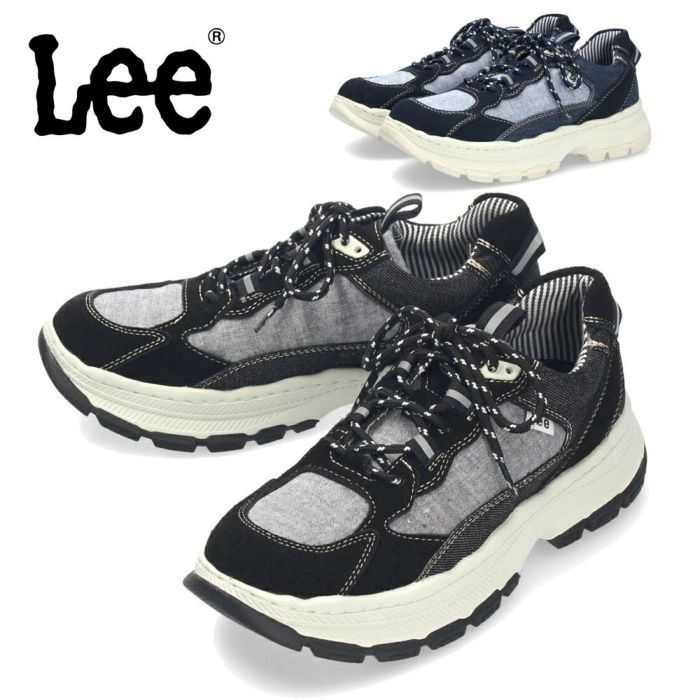 Lee スニーカー メンズ 靴 黒 ブラック 厚底 本革 レザー デニム 紐 歩きやすい カジュアル リー E86212