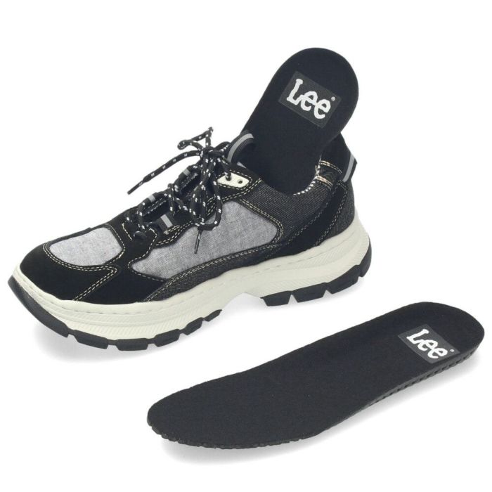 Lee スニーカー メンズ 靴 黒 ブラック 厚底 本革 レザー デニム 紐 歩きやすい カジュアル リー E86212