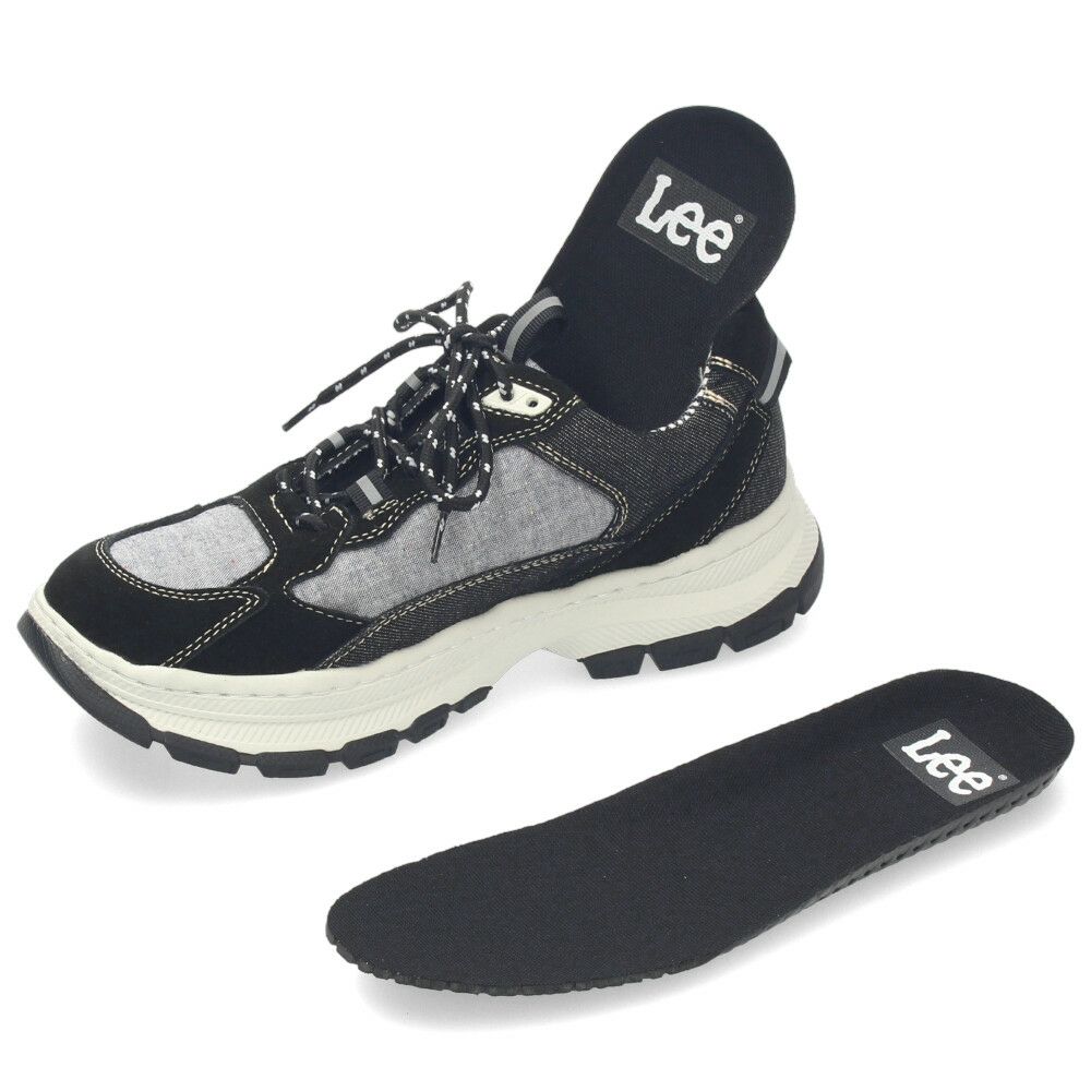 Lee スニーカー メンズ 靴 黒 ブラック 厚底 本革 レザー デニム 紐 歩きやすい カジュアル リー E86212