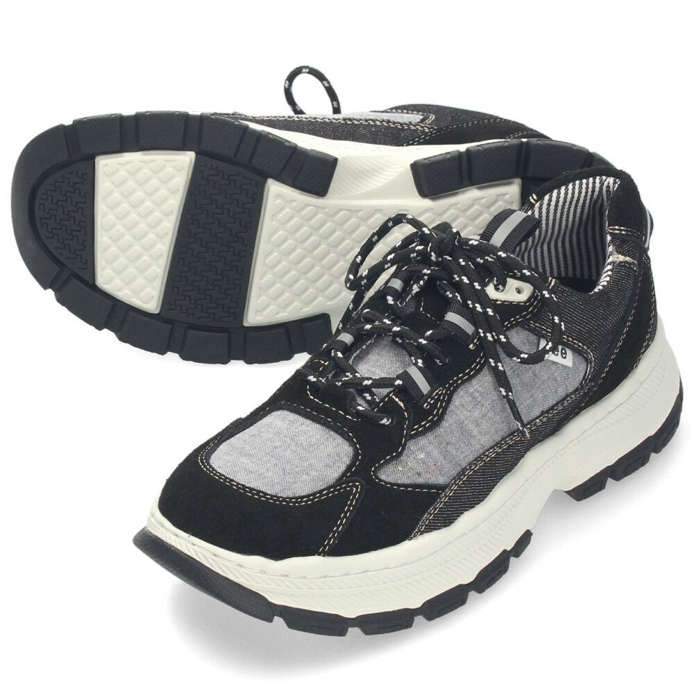 Lee スニーカー メンズ 靴 黒 ブラック 厚底 本革 レザー デニム 紐 歩きやすい カジュアル リー E86212