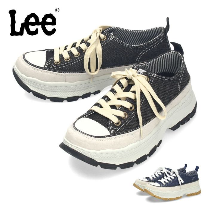 Lee スニーカー メンズ デニム 大人 厚底 カジュアル ボリュームソール 靴 紐靴 スエード カジュアルシューズ 黒 ブラック ネイビー リー E86217