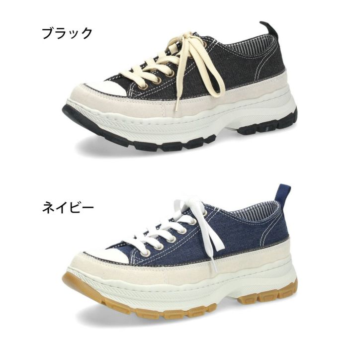 Lee スニーカー メンズ デニム 大人 厚底 カジュアル ボリュームソール 靴 紐靴 スエード カジュアルシューズ 黒 ブラック ネイビー リー E86217
