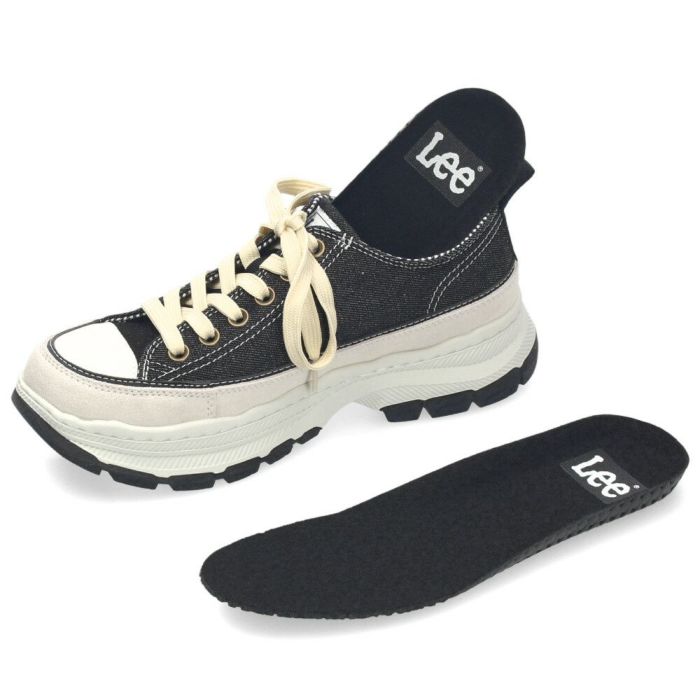 Lee スニーカー メンズ デニム 大人 厚底 カジュアル ボリュームソール 靴 紐靴 スエード カジュアルシューズ 黒 ブラック ネイビー リー E86217