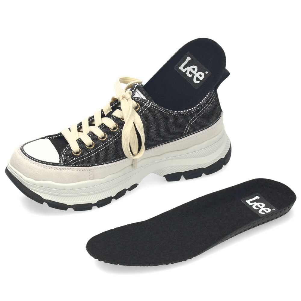 Lee スニーカー メンズ デニム 大人 厚底 カジュアル ボリュームソール 靴 紐靴 スエード カジュアルシューズ 黒 ブラック ネイビー リー E86217