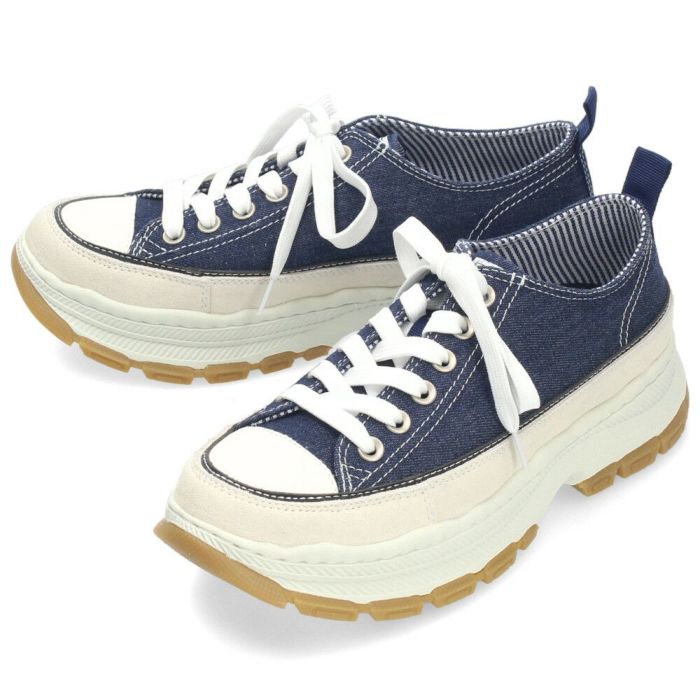 Lee スニーカー メンズ デニム 大人 厚底 カジュアル ボリュームソール 靴 紐靴 スエード カジュアルシューズ 黒 ブラック ネイビー リー E86217