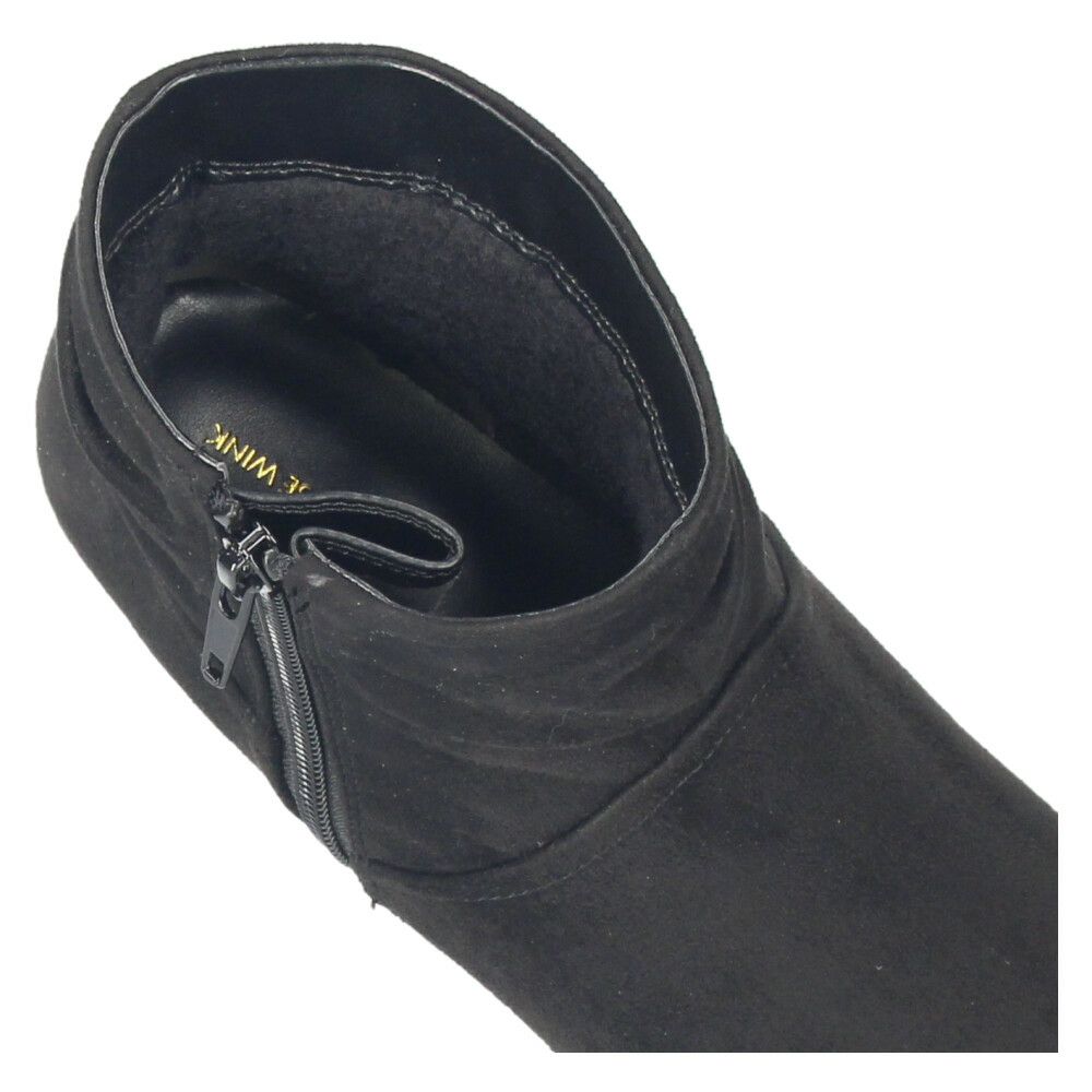 レディース ブーツ ショートブーツ 靴 防水 あったかい 吸湿発熱 ボア 防滑 サイドジッパー スエード 冬 黒 MUSE WINK 13171 ミューズウィンク