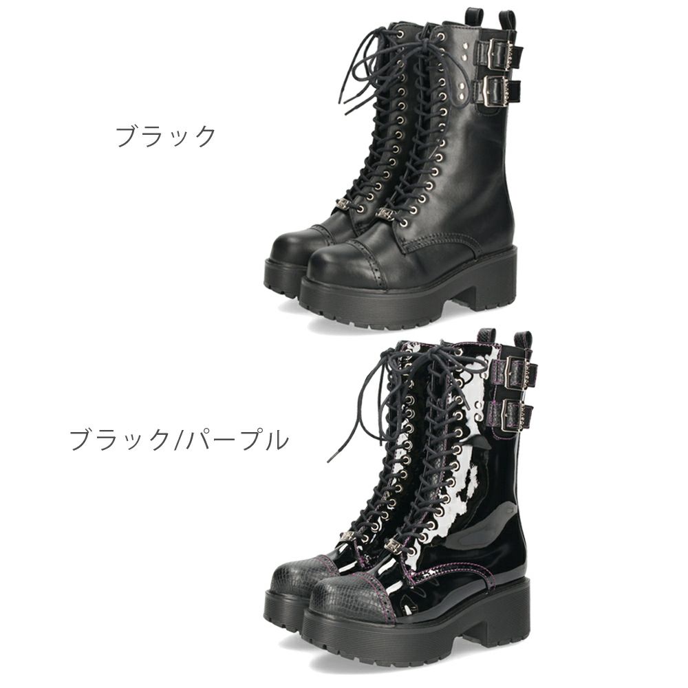 ヨースケ ブーツ 厚底レースアップブーツ 靴 レディース  YOSUKE 6310028 レースアップ サイドファスナー 防滑ソール 幅広 3E ブラック 黒